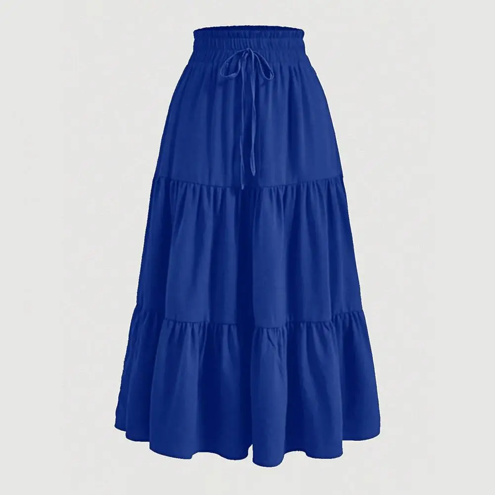 Letnia spódnica damska w stylu boho, jednokolorowa, elastyczna, wysoka talia, regulowany sznurek, jednokolorowa letnia spódnica w kształcie litery A