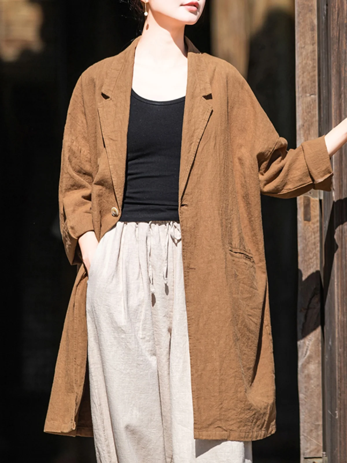 

Женский льняной костюм Jaet, осень 2022, новый китайский дзен, чайный сервис, хлопково-льняная женская ветровка средней длины irt