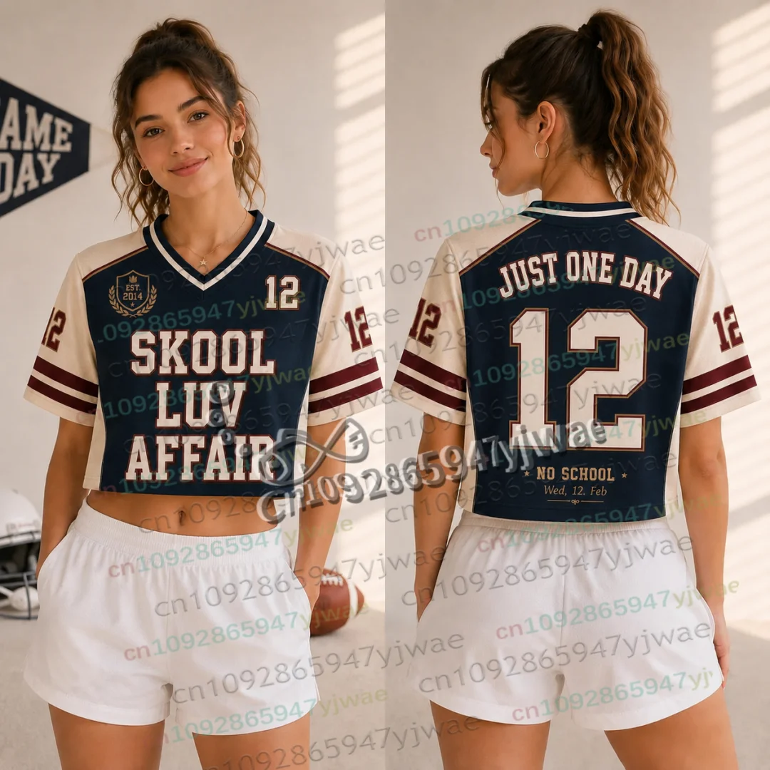 Damen Cheerleader Football Trikot Skool Luv Affair World Tour 2026 K-Pop Geschenk für Fans Sommer Herren Damen Crop Top T-Shirts – Detail 4