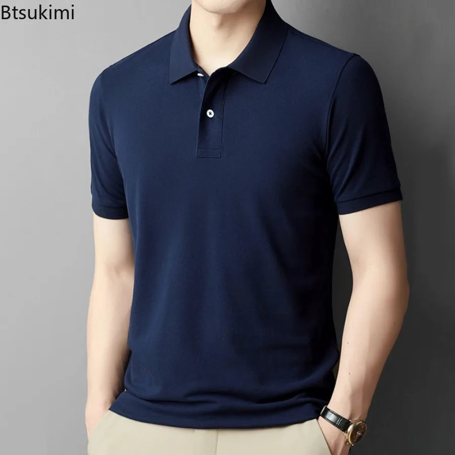 Summer High-end Polo Shirts Men's New Solid Short Sleeve Non-Marking Casual Business Thin T-shirts 2026 Fashion Men Clothing Top
