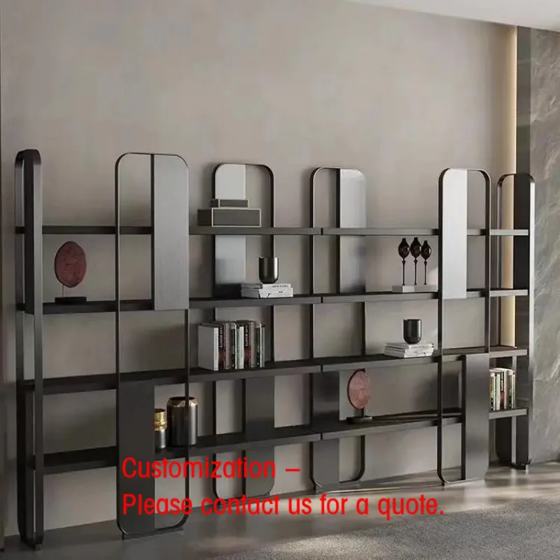 custom.Modern Casual Living Room Storage Rack Bookshelf Stainless Steel Office Partition Display Stand Luxury Wooden Pa