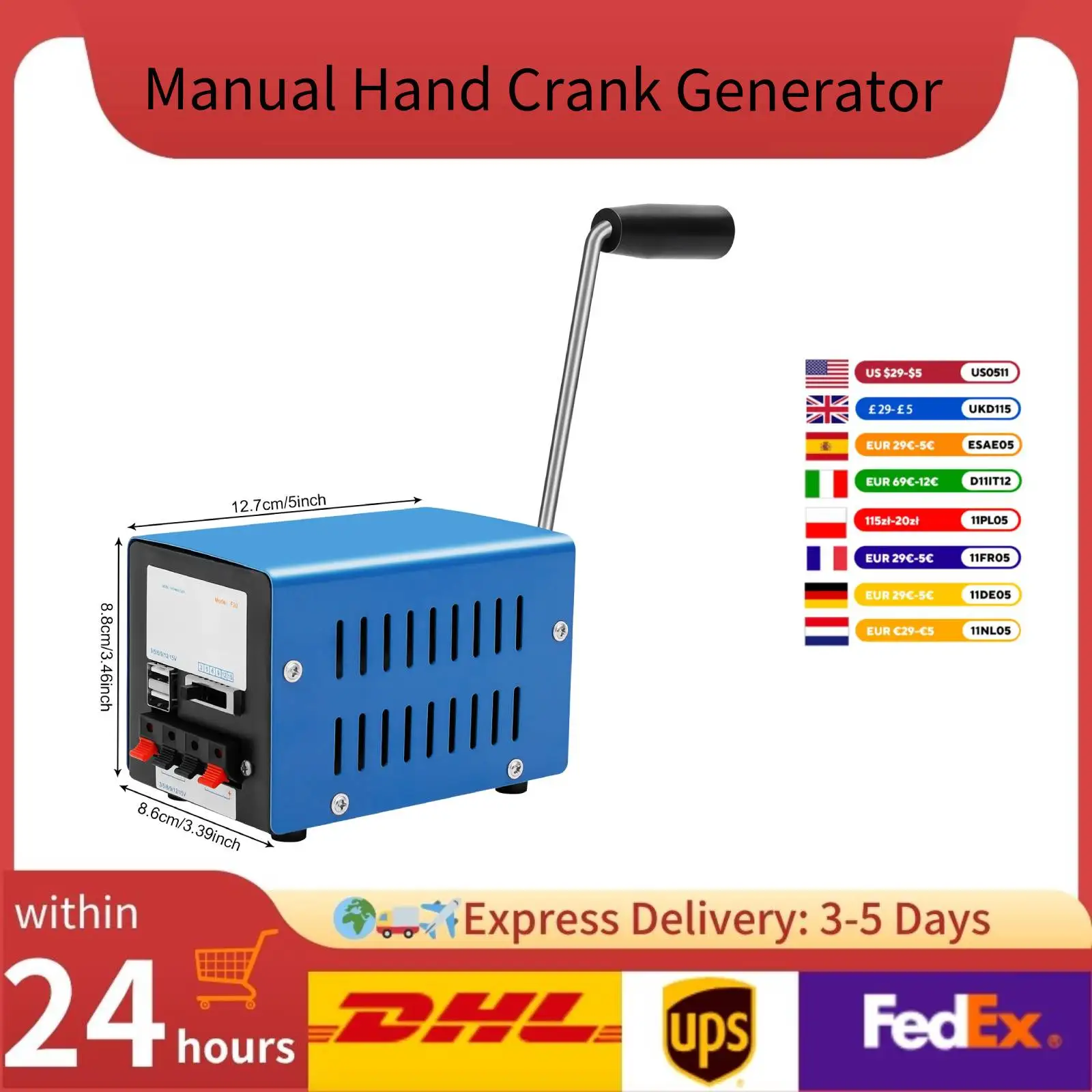 

20 Вт ручной генератор с рукояткой, аварийный источник питания, USB-зарядка, многонапрямные порты (3 В-28 В) для выживания на открытом воздухе, кемпинга