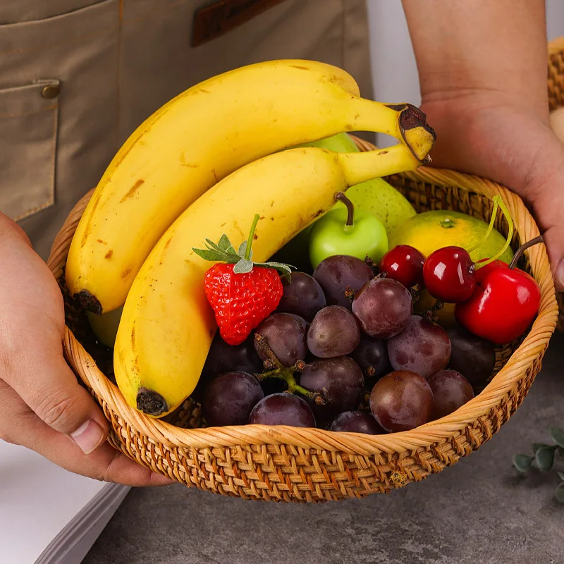 Vietnamese Rattan Woven Tray, Colorful Shell Weaved Snack Storage Basket, Dessert & Snack Tray, Fruit, Bread & Tea Serving Tray