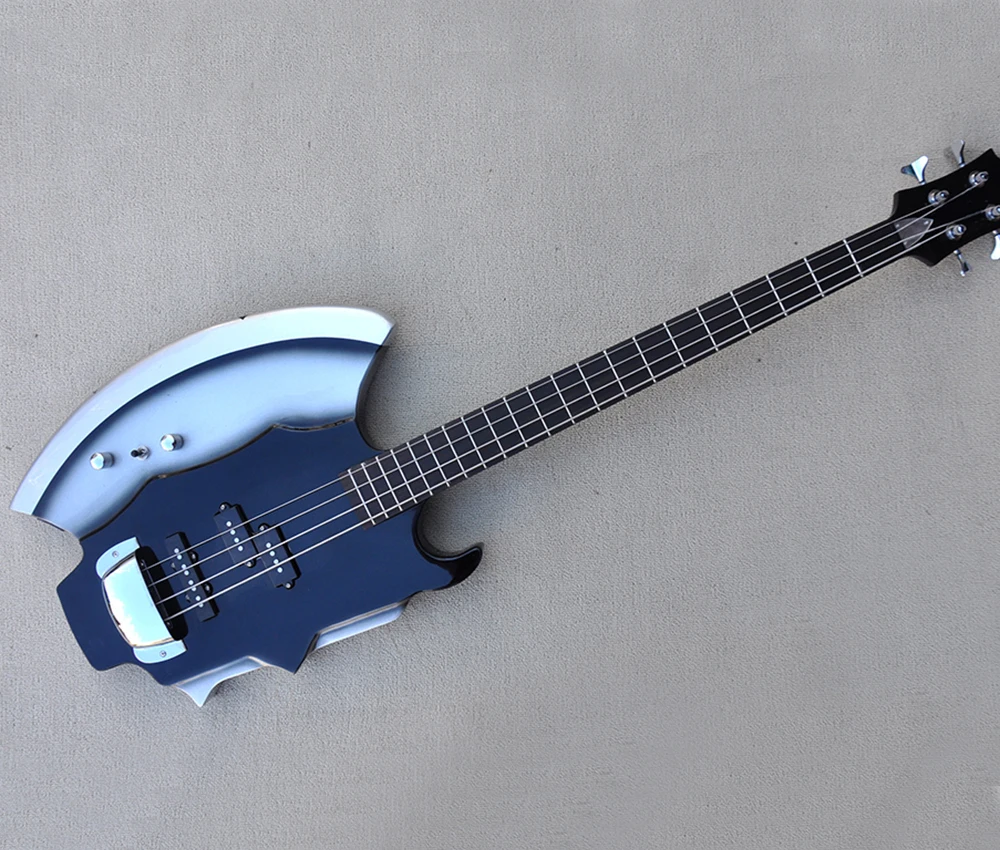 Left Hand 4 Strings Axe Shaped Electric Bass with 21 Frets,Rosewood Fretboard