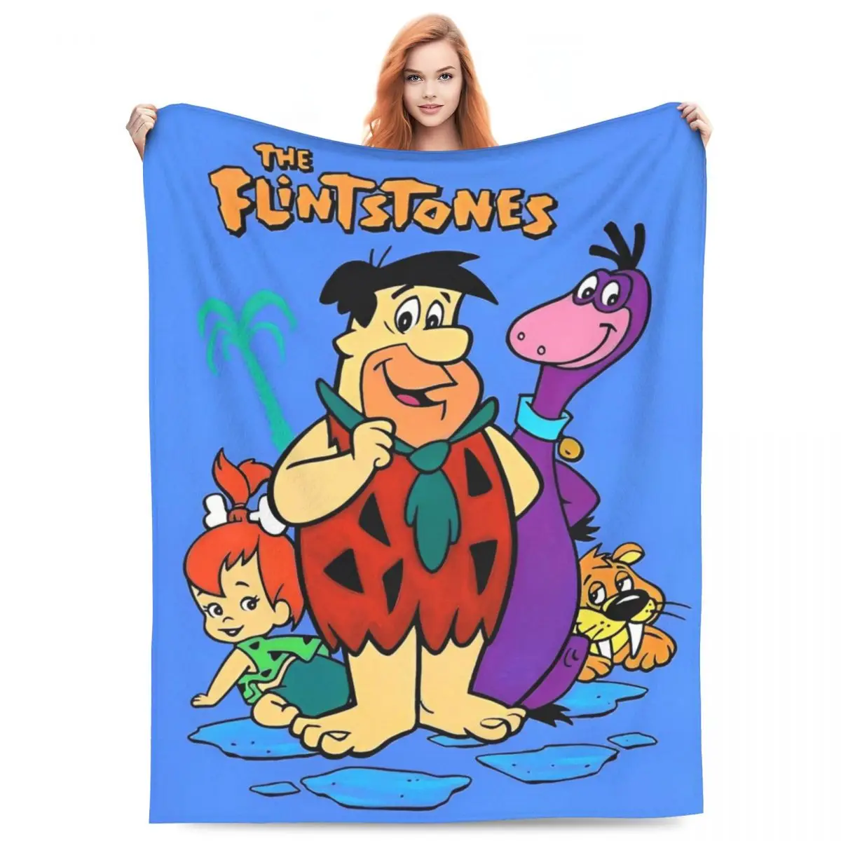 Funny The Flintstone Cartoon Anime Blanket Soft Flannel Cozy Throw Blankets Machine Washable