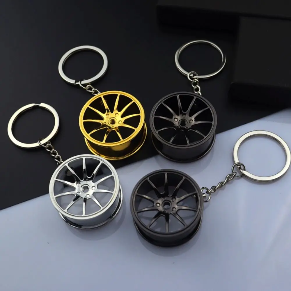 Rotatable Wheel Hub Key Chain 3D Zinc Alloy Wheel Hub&Brake Keychain Funny Creative Car Accessories Keychain Car Key