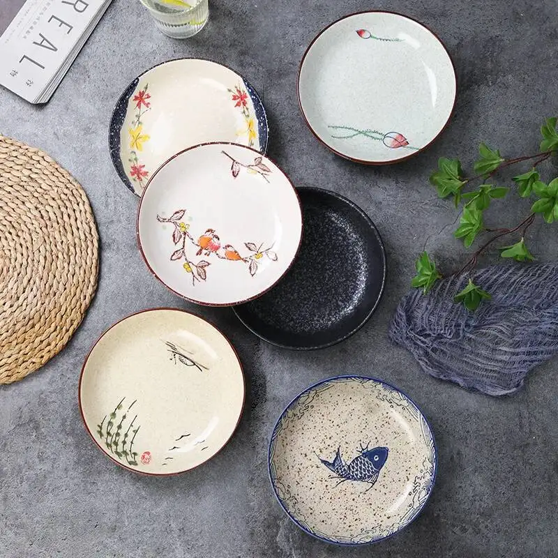 

8-inch Ceramic Dinner Plate Fruit Plate Retro Chinese Steak Plate