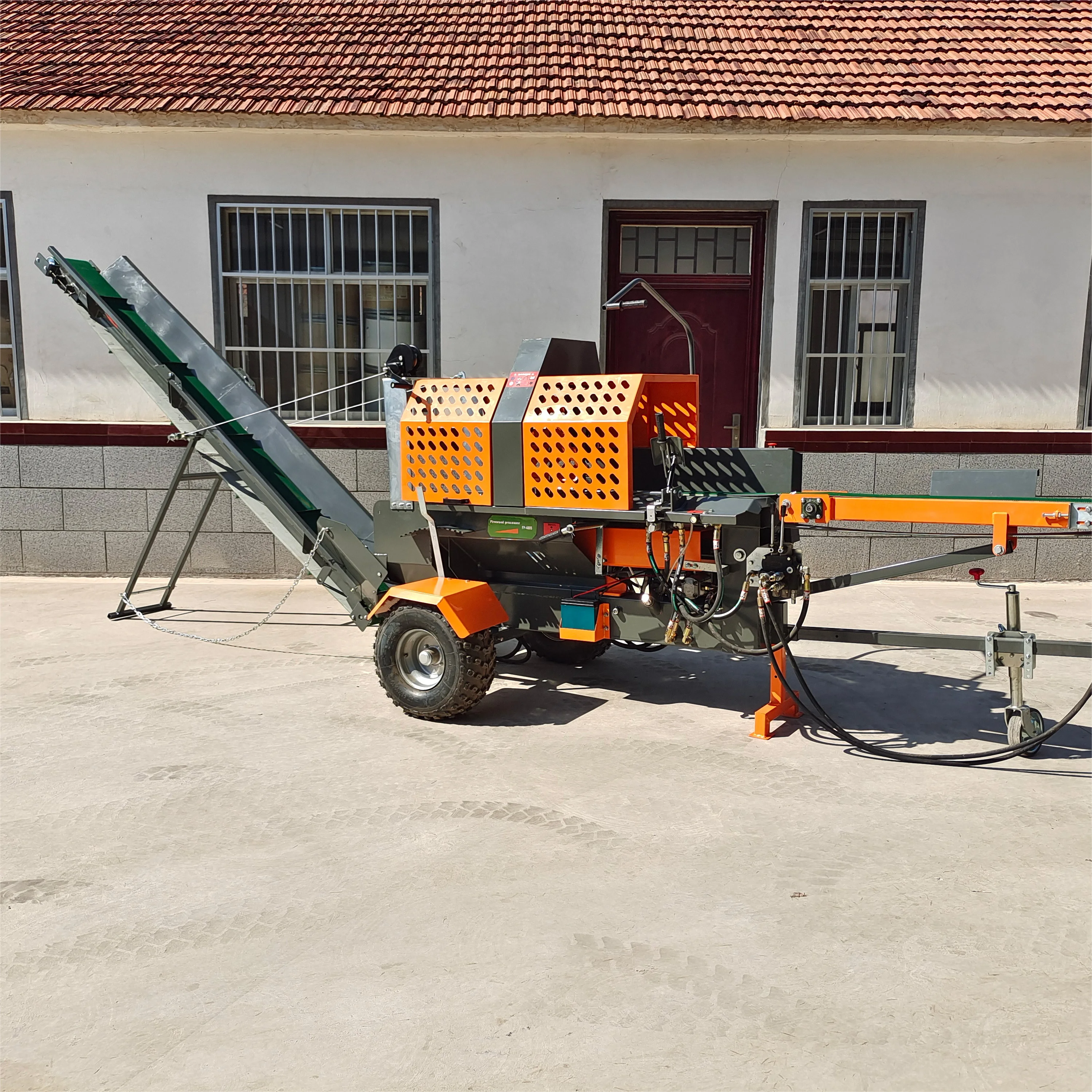Hydraulic Log Splitter Machine, Horizontal Wood Processor With Log Conveyor For Efficient Firewood Production