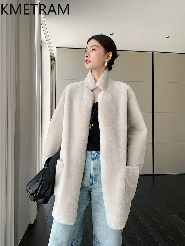 Natural Merino Wool Sheepskin Double Faced Fur Jacket Woman Luxury Mid Length Reversible Real Fur Coat Winter Clothes 2025 шуба