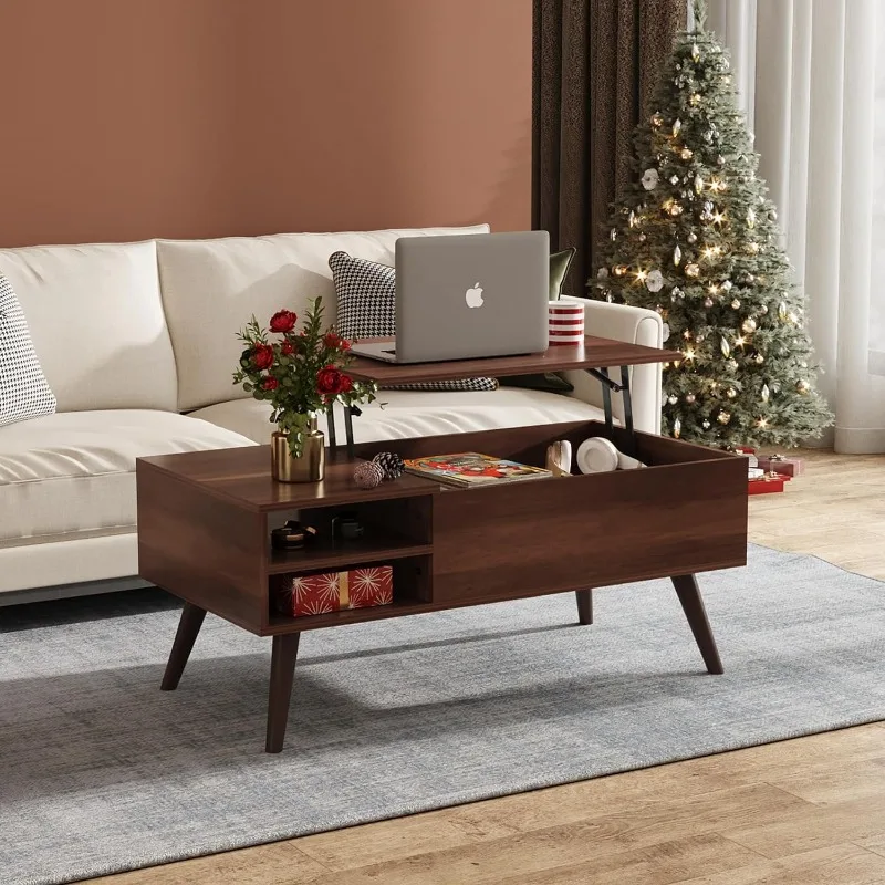 WLIVE Lift Top Coffee Table for Living Room,Small Coffee Table with Storage,Hidden Compartment and Adjustable Shelf