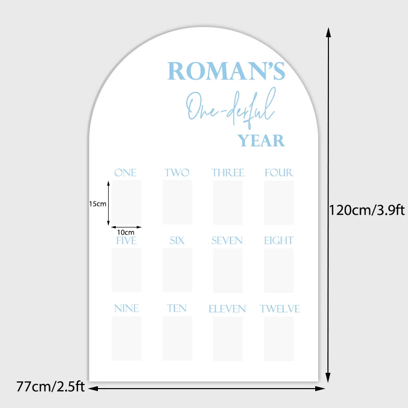 Imagem -02 - Custom Milestone Party Backdrop Nome Personalizado Arch Fundo para a Primeira Festa de Aniversário Decor Foto Decoração da Parede Onederful