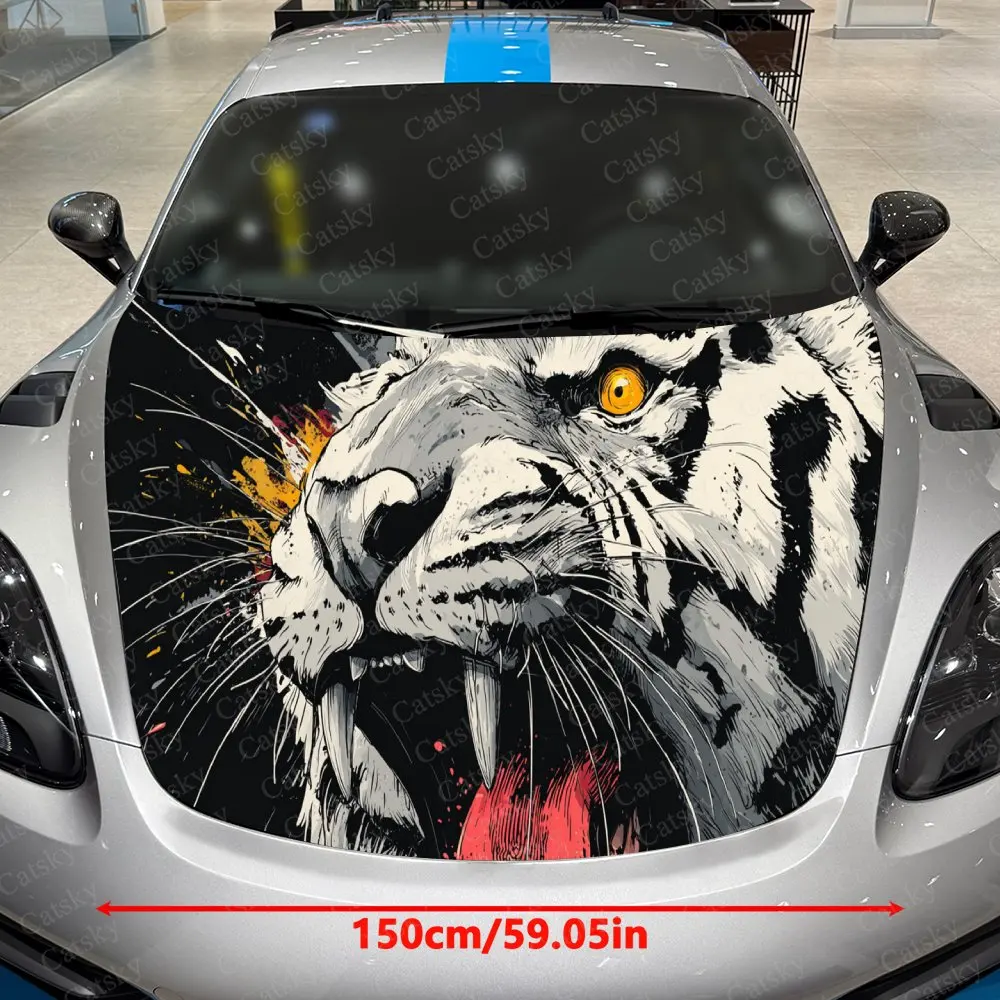 Artistic Splash-Paint Tiger Car Hood Sticker,Waterproof Self-Adhesive Vinyl Graphics Decals,Decorative Auto Accessories Stickers