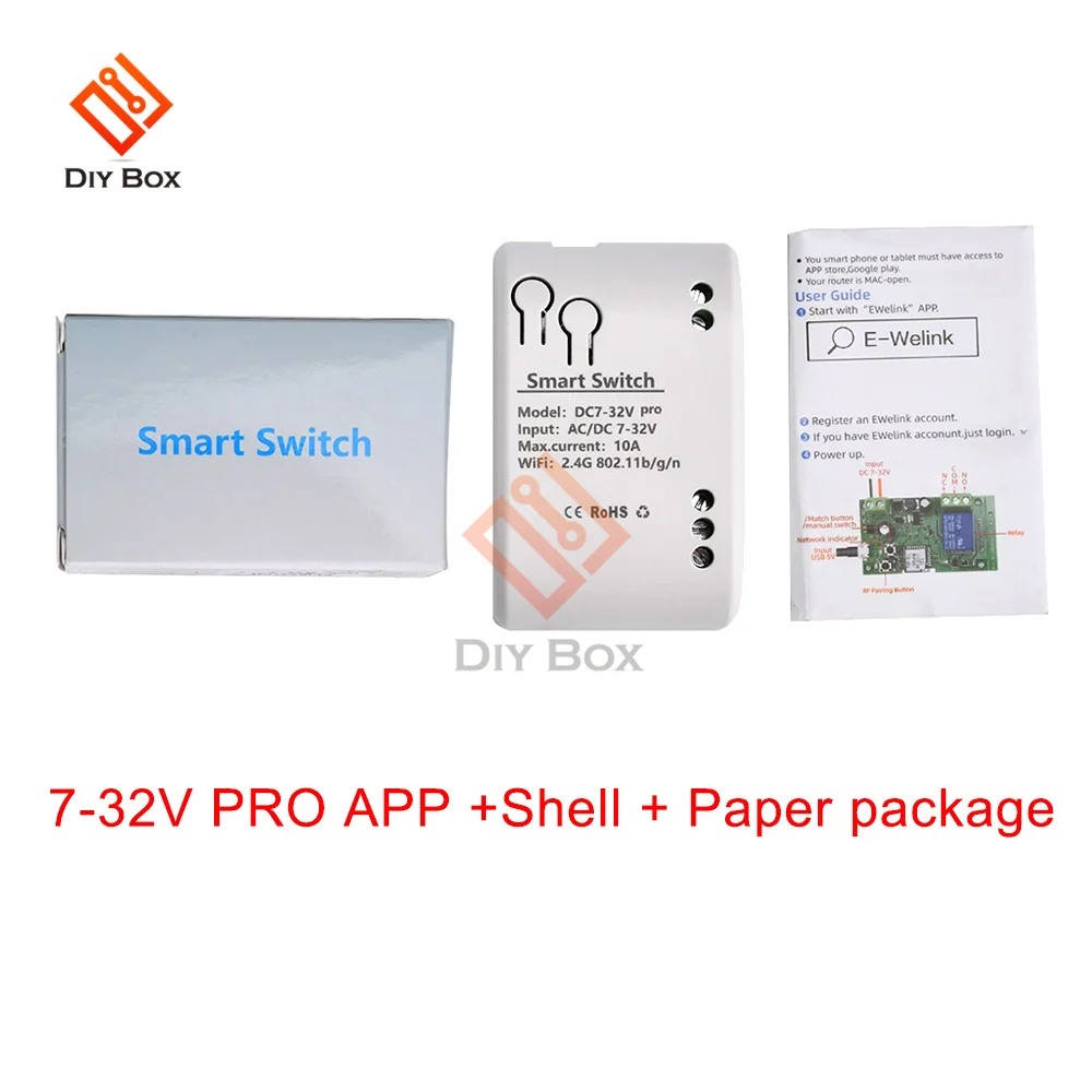 E-Welink Smart WiFi Motor Switch Module, 1 Canais Inching Relé, Rádio Controle Remoto, DC 7-32V, RF 433