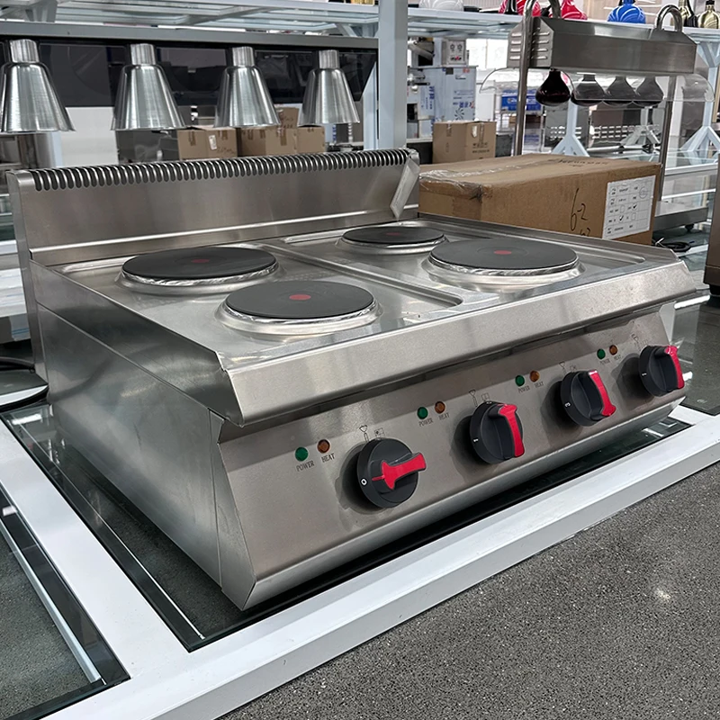 Commercial 4 - Burner Countertop Electric Cooking Stove Precise Temperature Control Stainless Steel Body