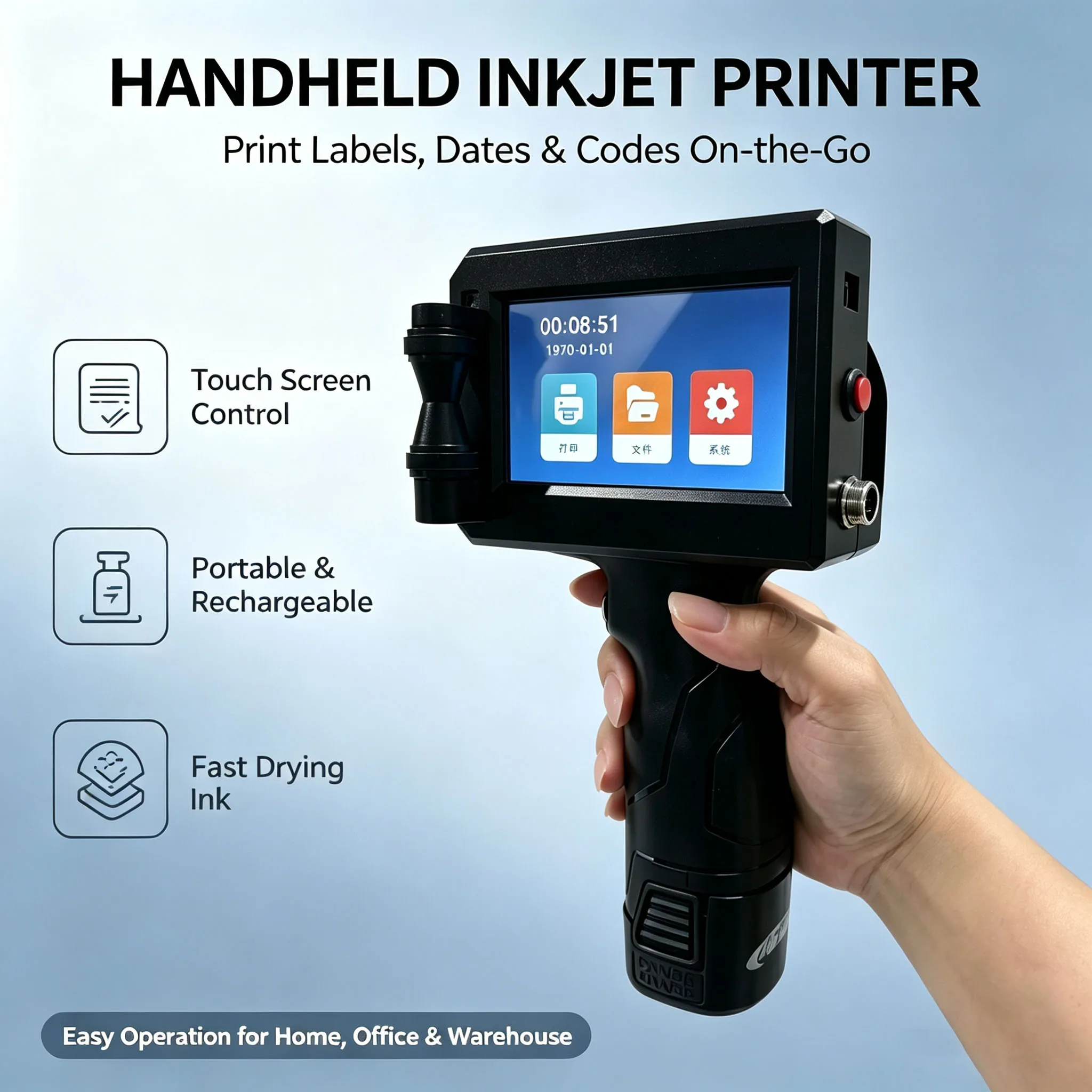 Handheld Inkjet Printer 12.7/25.4mm for QR Barcode Batch Date Number Logo Expiry Date Coding Machine 25 Languages Non-encrypted