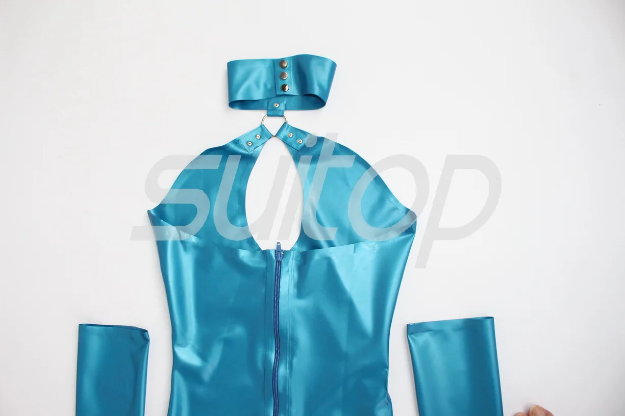 Новое поступление!! Сексуальный латексный комбинезон + перчатки синего цвета металлик