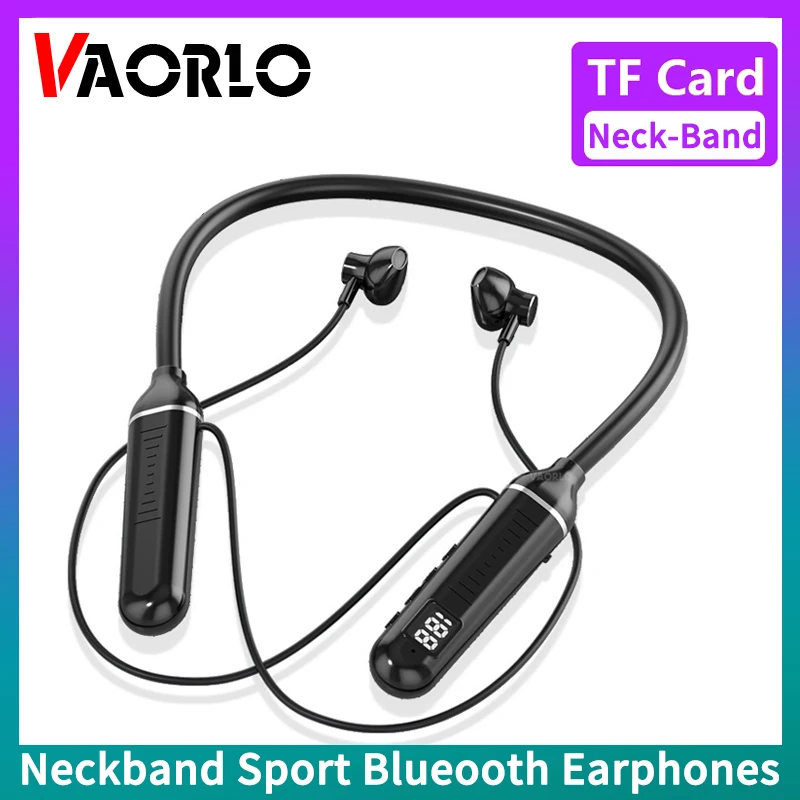 Sports Magnetic Neckband Bluetooth 5.2 Headphones LED Power Support TF Card Playback Noice Cancelling Hifi Wireless Earphones