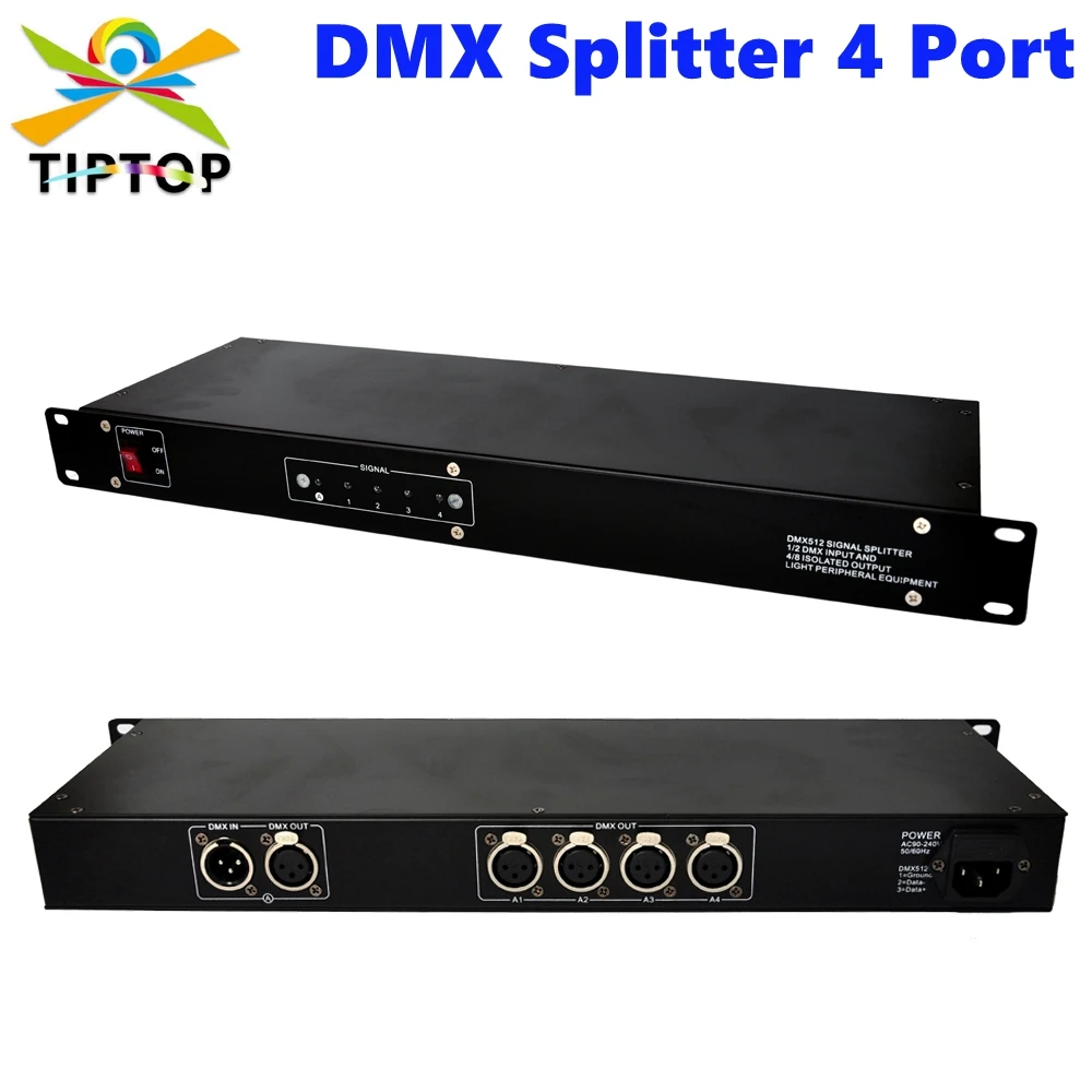 Gigertop TP-D05A 4 Port DMX Spliter Compacted Size with Led Signal Indicator 3 Pin XLR Metal Socket DMX512 Distributor Amplifier