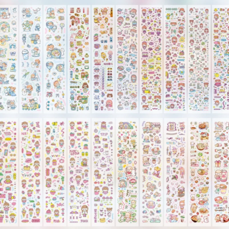 20 Sheets/bag Long Sticker, Random No‑Repeat Cute Waterproof PET Stickers, for Journal, Water Bottle, Luggage Decoration