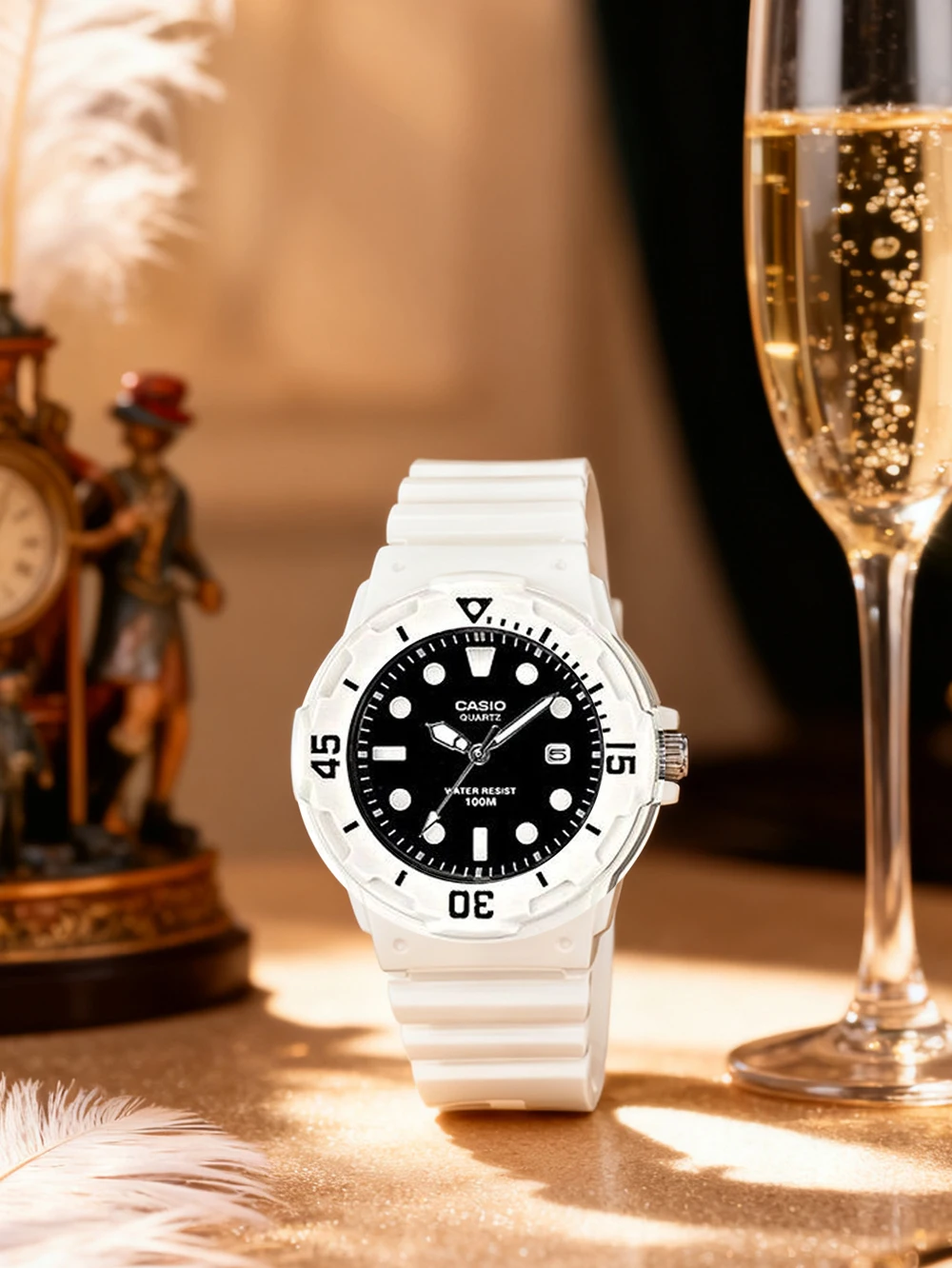 

Часы CASIO унисекс в дайверском стиле с белым полимерным ремешком, разноцветным циферблатом, функцией даты, повседневные наручные часы для пляжа и активного отдыха