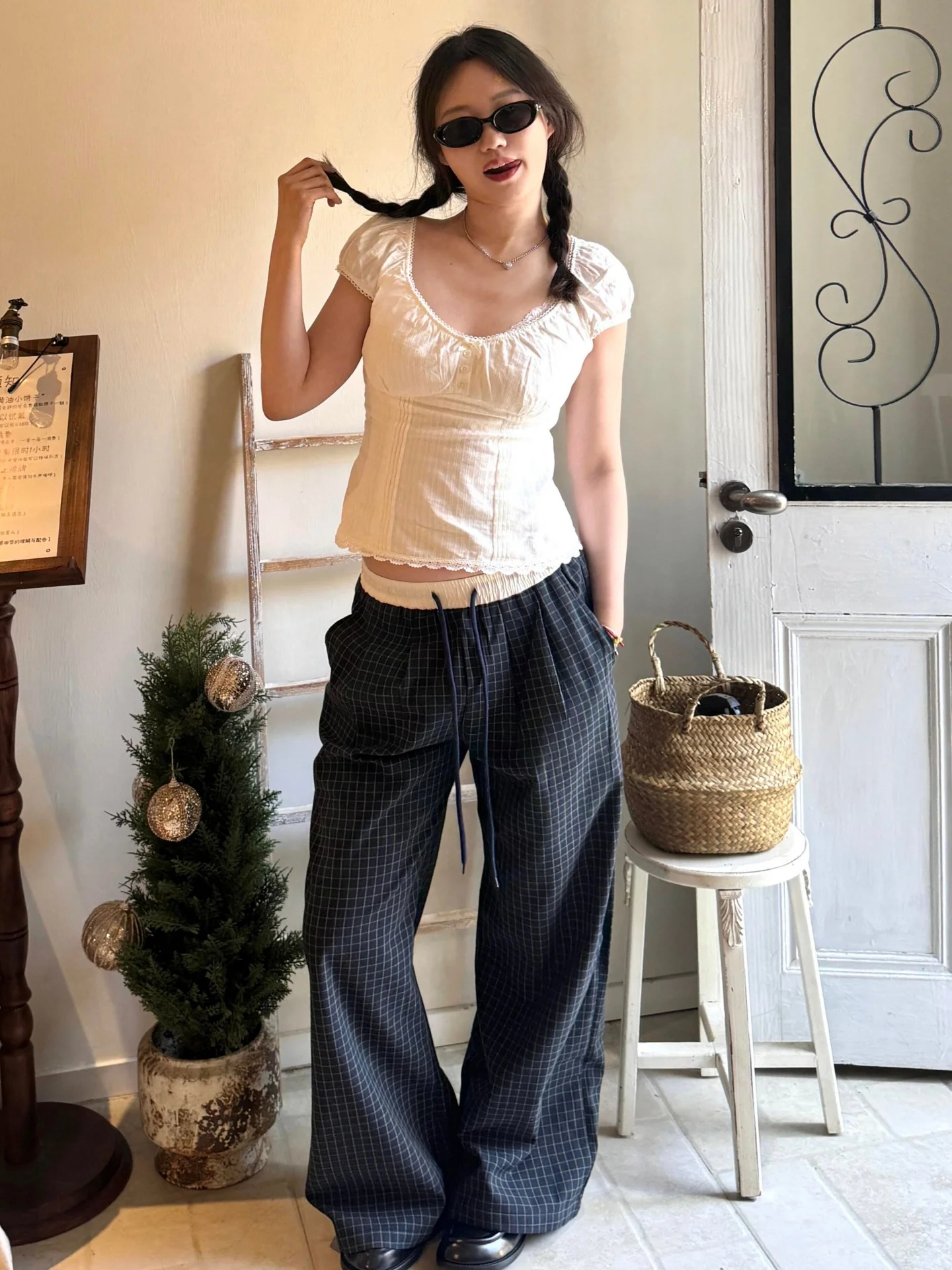 

Sweet Bubble Sleeve Short Shirt Women's French Style Slim Fit T-Shirt Linen Material Summer New Arrival Doll Shirt Top