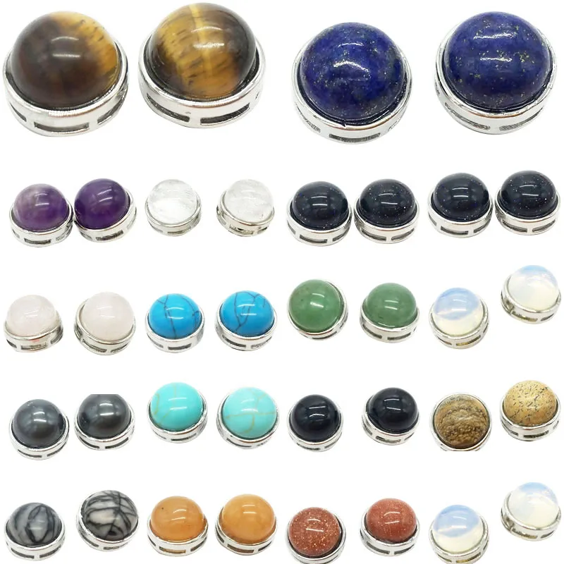 Blue Sand Goldstone Lapis Lazuli Aventurine Crystal Tiger Eye Carnelian Howlite Jaspe Round Art Women Men Stud Earring PWB777