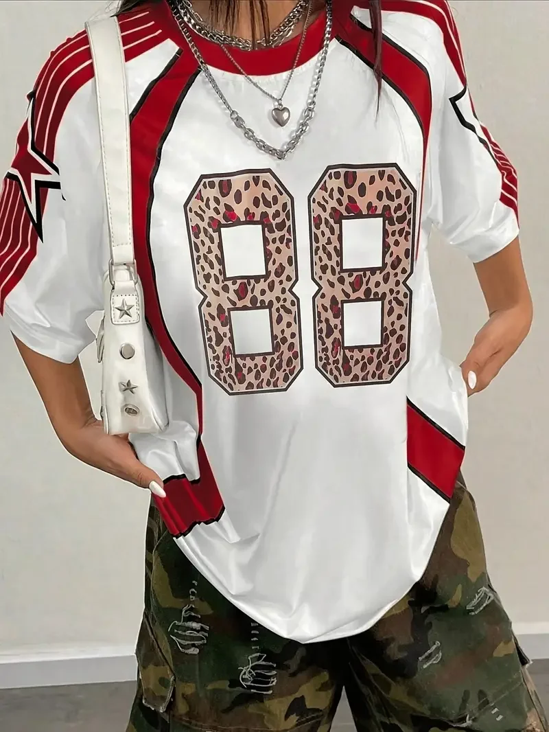 Camiseta deportiva para mujer NO.88 Camiseta de manga corta con estampado Camiseta gráfica de verano Camiseta deportiva para hombre de talla grande