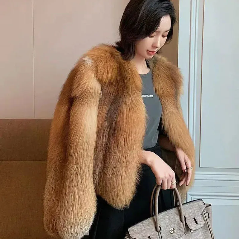 Formal Fur Jacket Women Short Overcoat Autumn Winter Loose Thick Warm Parker Coats Silver Fox Fur Luxury High-End Mao Mao Coat