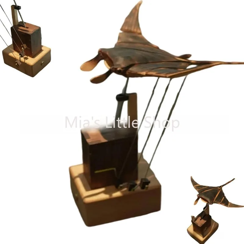 Handmade Wooden Manta Ray Automaton, Creative Craft Decor Art Ornament