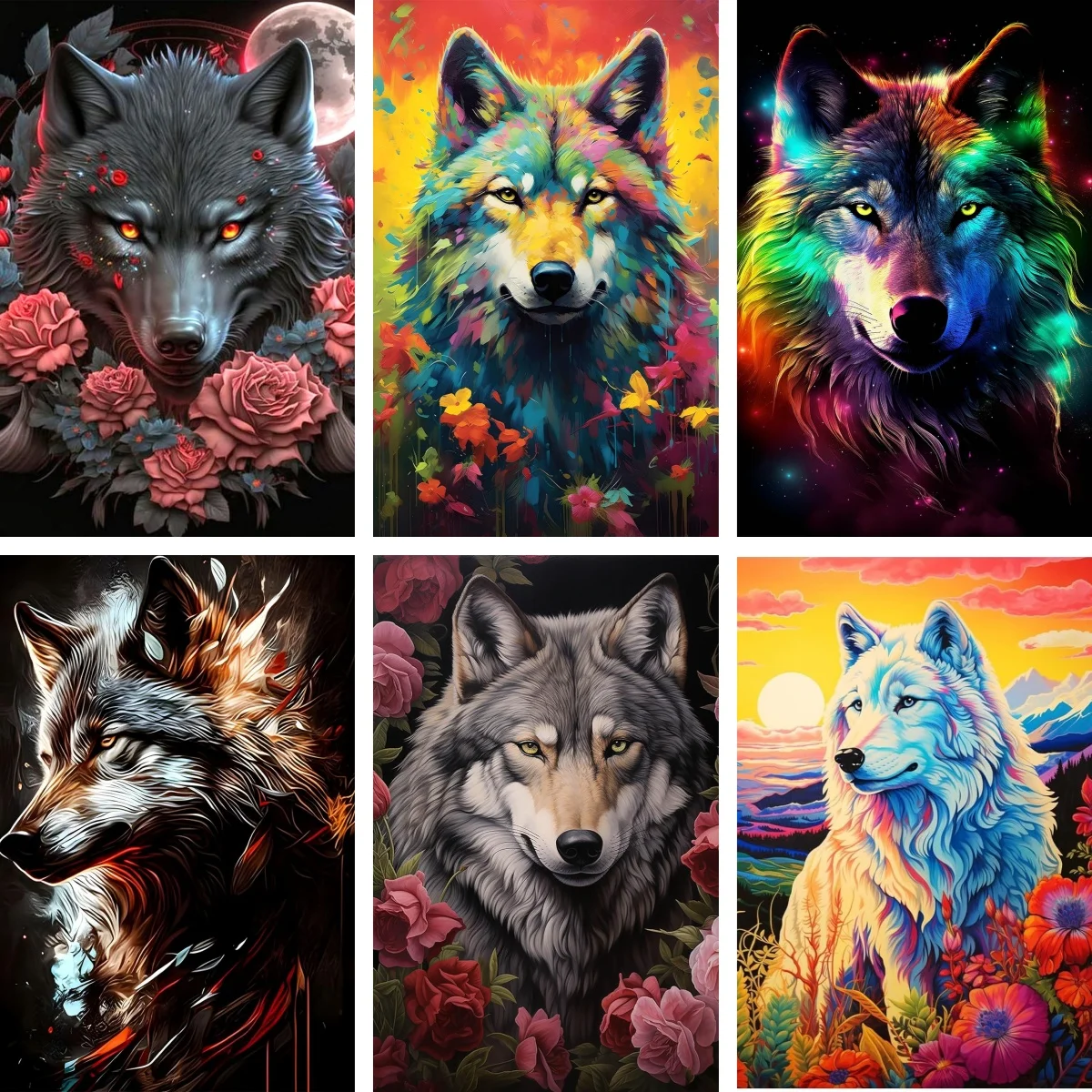 

DIY Diamond Embroidery Mosaic Cross Stitch Mysterious Wolf Poster 5D Diamond Painting Animal Full Drill Rhinestones Stickers