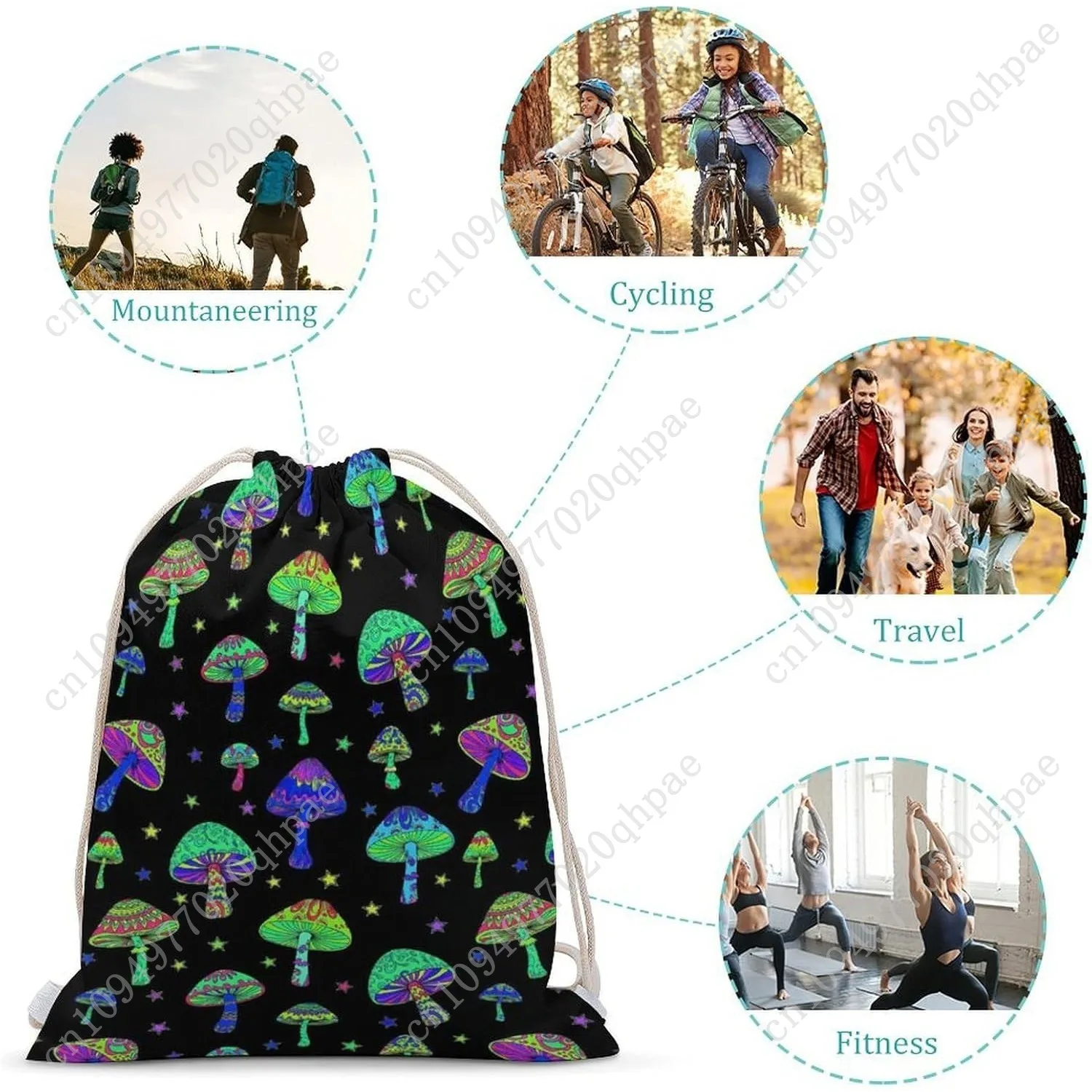 حقيبة سفر برباط من القماش للرجال والنساء، حقيبة ظهر خفيفة الوزن للتخزين للتمرين على الطراز القوطي القوطي السحري الهبي تريبي الفطر برباط #3