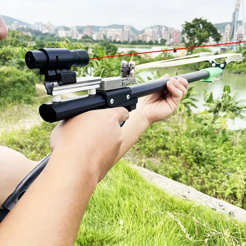 

High Performance Metal Telescopic Slingshot Outdoor Hunting Stainless Steel Trigger Automatic Shooting Catapult Laser Set Tool