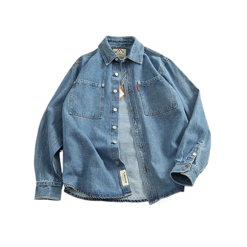 

NEW American Sle Casual Men's Long Sve Denim irt Pure Cotton Heavyweight Waed Vintage Workwear Layering irt Jaet