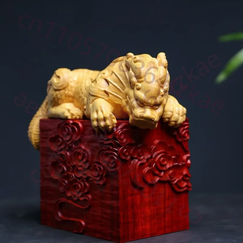 

Статуэтка Пи Сю из резного боксуса - 15x7.9x14 см, скульптура животного Фэн-шуй для привлечения богатства, декор для дома, украшение для гостиной