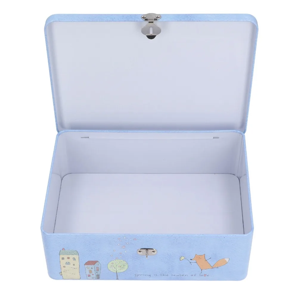 With Lock Lid Tinplate Storage Box Large Capacity Square Metal Storage Container Cartoon Compact Organizer Tin Box