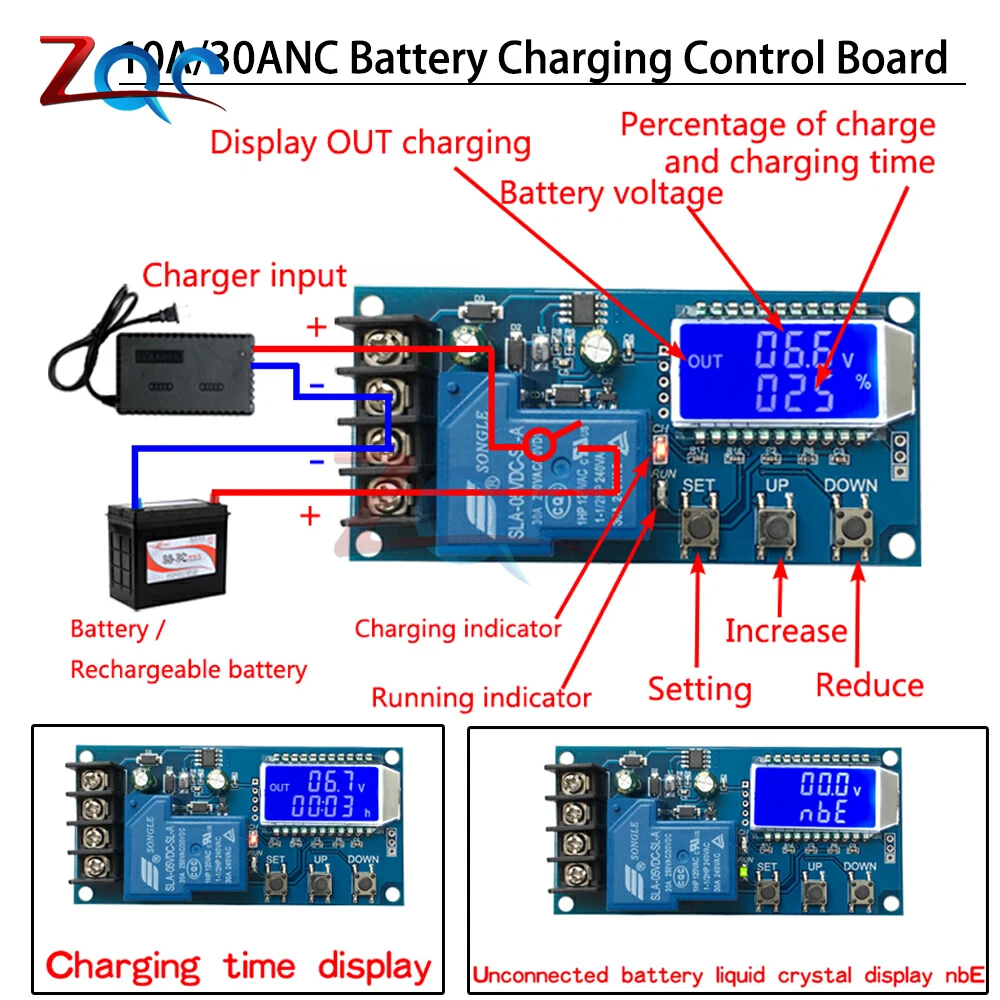 تيار مستمر 6-60 فولت 30A/10A LCD الرصاص الحمضية البطارية الشمسية جهاز التحكم في الشحن لوح حماية شاحن الوقت التبديل 12 فولت 24 فولت 36 فولت قدرة البطارية