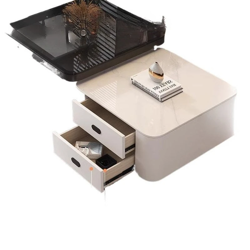 

New coffee table small apartment household living room Italian rock slab glass storage simple modern square tea