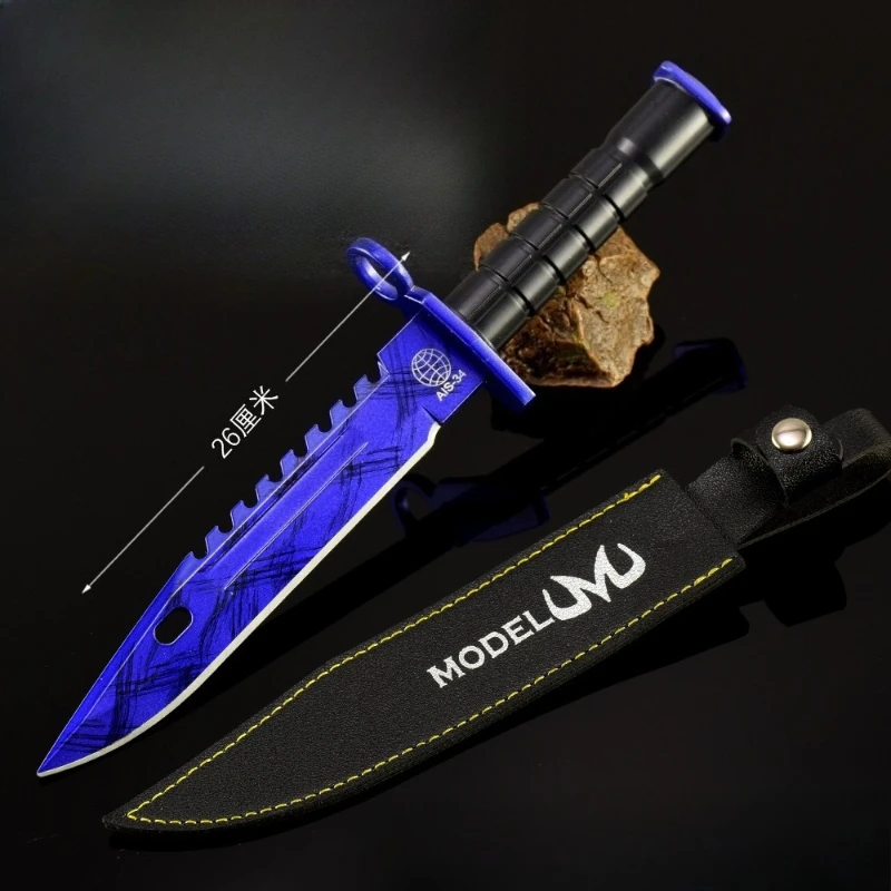 26cm/10.23in M9 Doppler Blue Leather Pendant Game Peripheral  katana knife Metal Weapon Model Cosplay Prop Craft Ornaments Gifts
