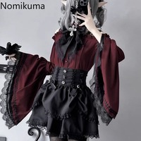 Blusas Mujer De Moda 2025 Japanese Blouses Women Lolita Style Fashion Sweet Shirts Off Shoulder Lace Flare Sleeve Blouse Tops
