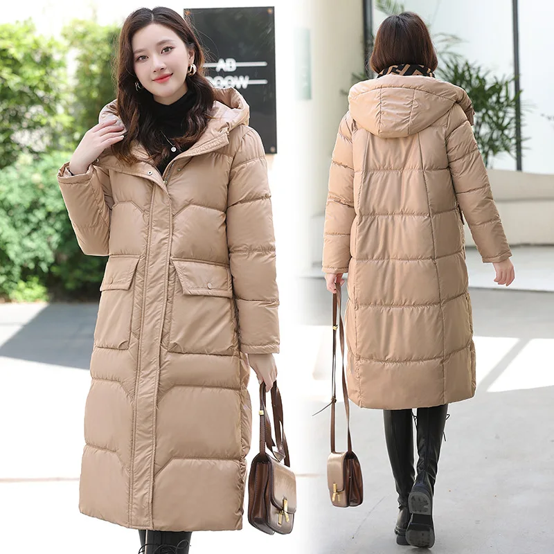 

Women 2023 Winter New Thickened Shiny Skin Bread Down Cotton Coat Female Loose Hooded Parkas