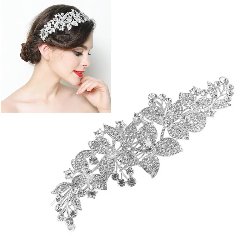 Flowers Bride Hair Accessories handmade Wedding hair jewelry Party crystal Bridal Starry Rhinestone Hair Comb Rhinestone Tiara