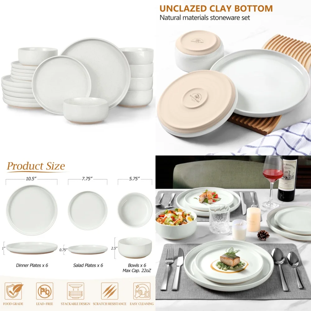 

Ceramic Tableware Set18-Piece Stoneware Dinnerware Set for 6 with Plates Bowls and Utensils Perfect for Everyday Use and