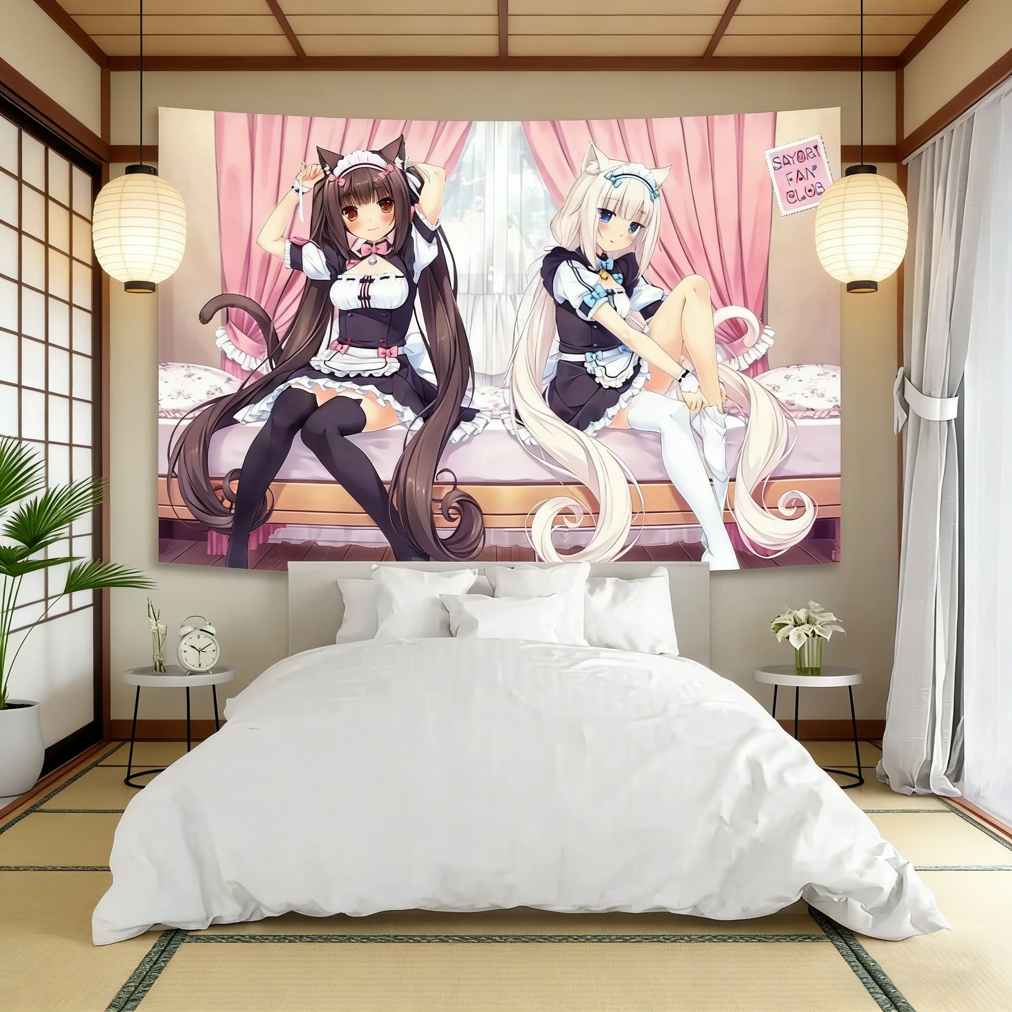 Anime Nekopara Wall Tapestry Kawaii Background Cloth Psychedelic Pink Banner for Girls Dorm Room Decor