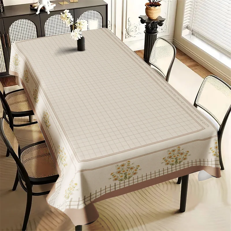 A rectangular tablecloth. Watercolor wild flowers, anti-slip and anti-wrinkle synthetic fabric. Floral rectangular tablecloth.