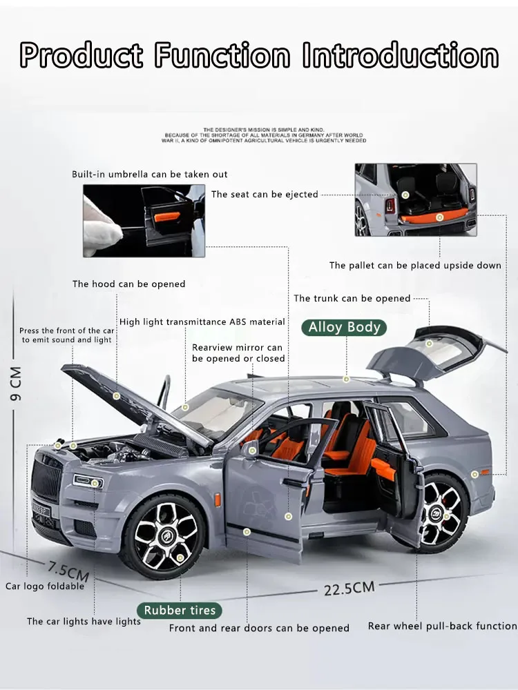 New 1:20 Simulation Rolls-Royce Cullinan Alloy Car Model Sound And Light Pull Back Toy Car Nanshan Collection Decoration Gift