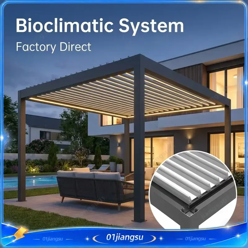 Modern Motorized Bioclimatic Louvered Roof Aluminum Pergola Waterproof Luxury Eco Friendly Sustainable Outdoor Gazebo With