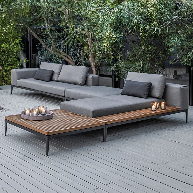 Nordic outdoor sofa coffee table combination courtyard outdoor rattan chair open-air B & B hotel waterproof and sunscreen rattan