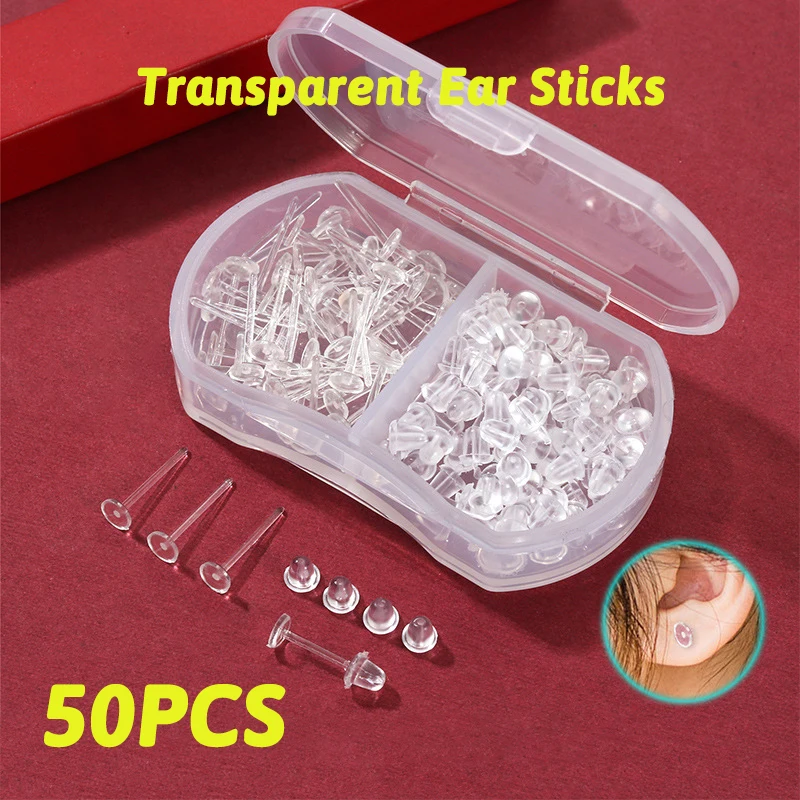 Pendientes transparentes, pendientes de plástico, pendientes invisibles simples para infección de oreja, nueva oreja Piercing