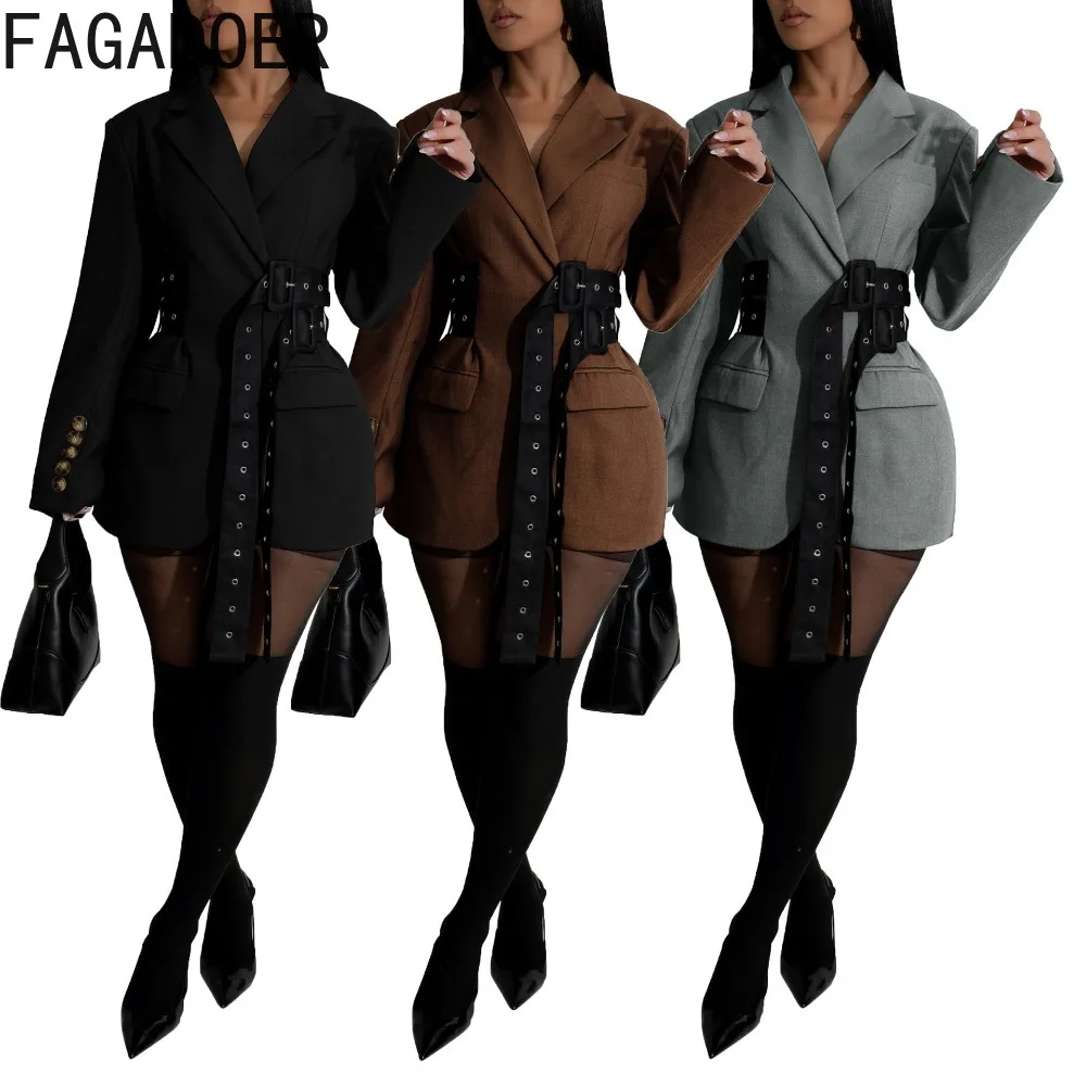 

FAGADOER Winter New Fashion Pocket Patchwork Tailored Coat for Women Solid Color Long Sleeve Jacket Female Temperament Clothing