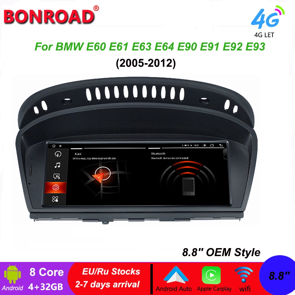 Bonroad 8.8'' Android Car Radio For BMW 3/5 Series E60 E61 E63 E64 E90 E91 E92 E93 Multimedia CarPlay GPS Navigation Autoradio